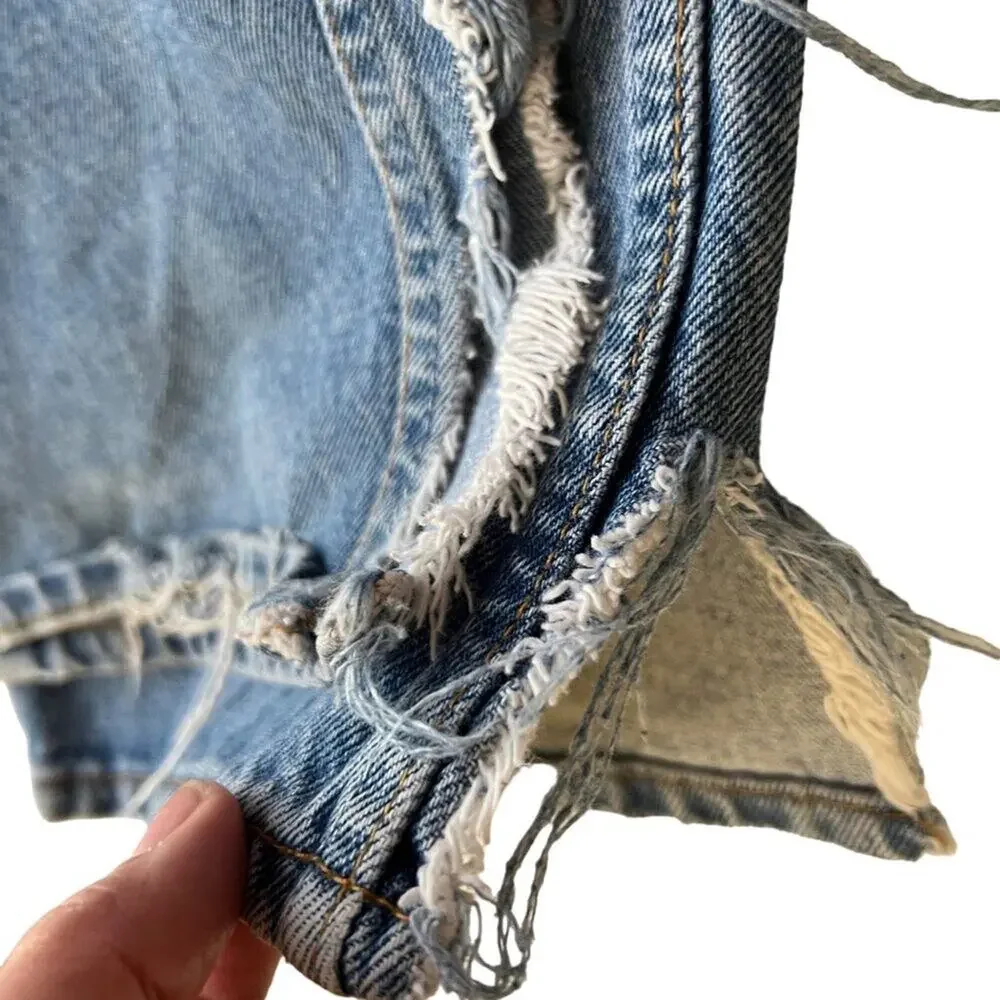 Vintage Levi's 501 USA Made Button Fly Jeans Distressed Hem 42x34 W42